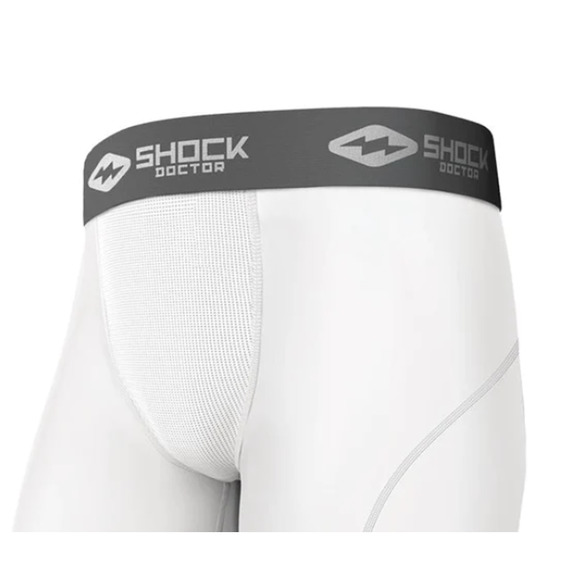 SHOCK DOCTOR CORE COMPRESSION SHORT WITH CUP POCKET | Boys M, White - Picture 2 of 2